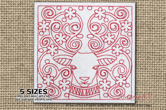 Review: Deer Face Abstract Redwork Design