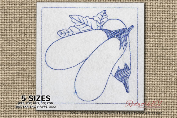 Reviewing Three Eggplant with Leaves Redwork for Holiday Sales